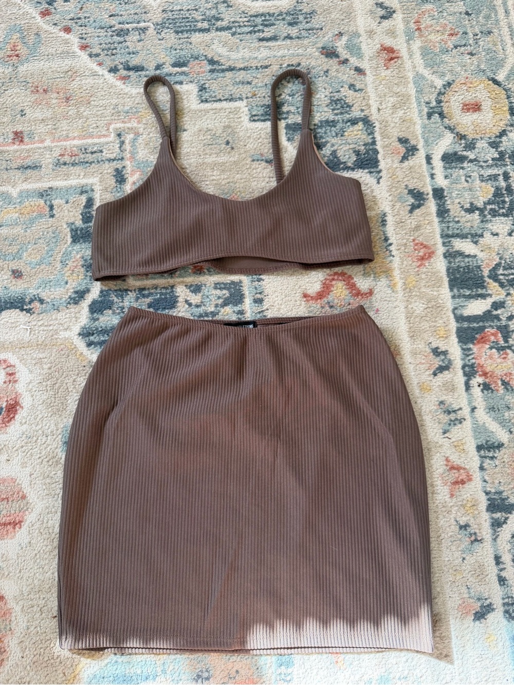 PrettyLittleThing Brown Ribbed Mini Skirt